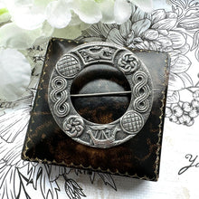 Cargar imagen en el visor de la galería, Vintage Scottish Silver Celtic Annular Ring Brooch, Robert Allison, Glasgow 1946. Celtic Knot Norse Viking Ship Sterling Silver Large Brooch