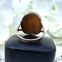 Lade das Bild in den Galerie-Viewer, Antique Victorian 15ct Gold Carved Scenic Cameo Ring. Sailing Ship & Woman Landscape Cameo Ring. Italian Cameo Neoclassical Statement Ring