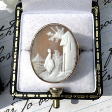 Lade das Bild in den Galerie-Viewer, Antique Victorian 15ct Gold Carved Scenic Cameo Ring. Sailing Ship & Woman Landscape Cameo Ring. Italian Cameo Neoclassical Statement Ring