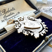 Cargar imagen en el visor de la galería, Antique Victorian 9ct Gold Large Pendant Fob. Chester 1892 Engraved 9ct Gold Watch Chain Fob. Antique Rose Gold Fancy Fob Pendant.