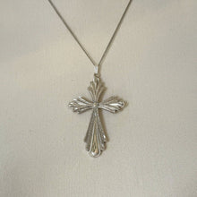 Cargar imagen en el visor de la galería, Vintage 1970s Sterling Silver Large Gothic Cross Pendant Necklace By 1-Of A Kind Jewelry Company, USA. Statement Cross & Long Chain Necklace