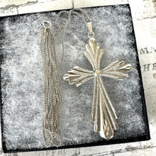 Cargar imagen en el visor de la galería, Vintage 1970s Sterling Silver Large Gothic Cross Pendant Necklace By 1-Of A Kind Jewelry Company, USA. Statement Cross & Long Chain Necklace