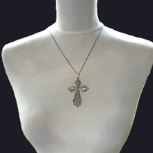 Cargar imagen en el visor de la galería, Vintage 1970s Sterling Silver Large Gothic Cross Pendant Necklace By 1-Of A Kind Jewelry Company, USA. Statement Cross & Long Chain Necklace