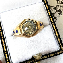 Cargar imagen en el visor de la galería, Rare Antique Victorian Pinchbeck & Enamel White Paste Ring. Neo-Classical Style Ring. Small Finger Antique Pinky Ring, Size i / 4-1/2