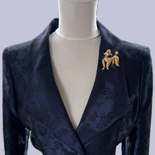 画像をギャラリービューアに読み込む, Vintage 1960s BSK New York French Poodle Brooch. Diamond Cut Bright Yellow Gold Plated Figural Dog Lapel Pin With Red Crystal Eyes