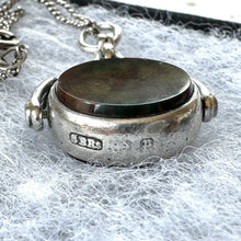 Cargar imagen en el visor de la galería, Victorian Silver Scottish Agate Spinner Fob Pendant Necklace. Antique Sterling Silver Carnelian & Jasper Watch Chain Fob, 1889 Hallmarks