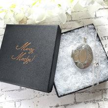 Charger l'image dans la galerie, Vintage English Silver Large Oval Engraved Locket Pendant Necklace. Art Nouveau Style Floral Sterling Silver Photo/Keepsake Locket On Chain