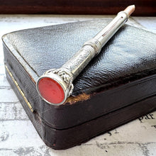 Load image into Gallery viewer, Rare Georgian Silver Perpetual Calendar &amp; Propelling Pencil With Carnelian Seal. Antique Sterling Silver Combination Telescopic Pencil c1825
