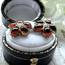 画像をギャラリービューアに読み込む, Vintage Gold On Silver Garnet & Pearl Victorian Style Earrings. Daisy Flower Gemstone Dome Stud Earrings. Antique Style Silver Gilt Earrings