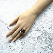 画像をギャラリービューアに読み込む, Vintage 1970s Huge 30ct Smoky Quartz Cocktail Ring. Silver Art Nouveau Style Statement Ring. Scottish Cairngorm Gemstone Ring, Size Q/8-3/4