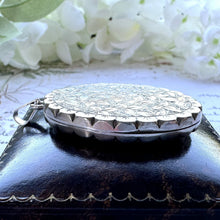 画像をギャラリービューアに読み込む, Antique Victorian Sterling Silver Engraved Ivy Locket Pendant. Large Ornate Flat Oval Photo Locket. Aesthetic Engraved Sweetheart Locket