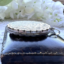 画像をギャラリービューアに読み込む, Antique Victorian Sterling Silver Engraved Ivy Locket Pendant. Large Ornate Flat Oval Photo Locket. Aesthetic Engraved Sweetheart Locket
