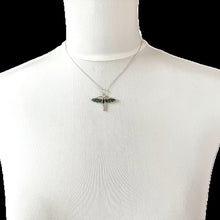 画像をギャラリービューアに読み込む, Vintage Plique A Jour Silver Dragonfly Pendant Necklace. Art Nouveau Style Sterling Silver Blue and Green Enamel Pendant & Chain.