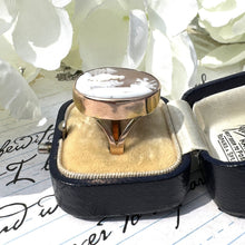 Lade das Bild in den Galerie-Viewer, Antique Victorian 15ct Gold Carved Scenic Cameo Ring. Sailing Ship & Woman Landscape Cameo Ring. Italian Cameo Neoclassical Statement Ring