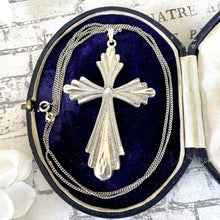 Cargar imagen en el visor de la galería, Vintage 1970s Sterling Silver Large Gothic Cross Pendant Necklace By 1-Of A Kind Jewelry Company, USA. Statement Cross & Long Chain Necklace