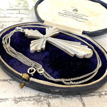Cargar imagen en el visor de la galería, Vintage 1970s Sterling Silver Large Gothic Cross Pendant Necklace By 1-Of A Kind Jewelry Company, USA. Statement Cross & Long Chain Necklace