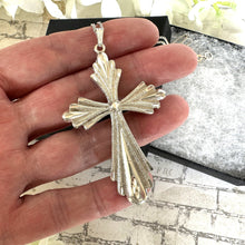Cargar imagen en el visor de la galería, Vintage 1970s Sterling Silver Large Gothic Cross Pendant Necklace By 1-Of A Kind Jewelry Company, USA. Statement Cross & Long Chain Necklace