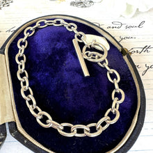 Cargar imagen en el visor de la galería, Vintage English Silver Love Heart Chain Bracelet. Sterling Silver Watch Chain Style Bracelet With Heart Charm & T-Bar. Cable Chain Bracelet