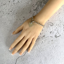Cargar imagen en el visor de la galería, Vintage English Silver Love Heart Chain Bracelet. Sterling Silver Watch Chain Style Bracelet With Heart Charm & T-Bar. Cable Chain Bracelet