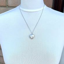Cargar imagen en el visor de la galería, Antique Edwardian Engraved Daisy Sterling Silver Heart Locket Necklace. English B&F Silver Medium Love Heart Locket Pendant On Curb Chain