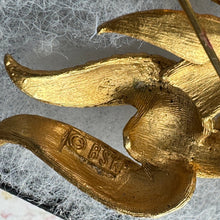 画像をギャラリービューアに読み込む, Vintage 1960s BSK New York French Poodle Brooch. Diamond Cut Bright Yellow Gold Plated Figural Dog Lapel Pin With Red Crystal Eyes