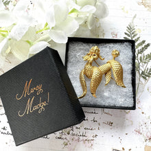 画像をギャラリービューアに読み込む, Vintage 1960s BSK New York French Poodle Brooch. Diamond Cut Bright Yellow Gold Plated Figural Dog Lapel Pin With Red Crystal Eyes