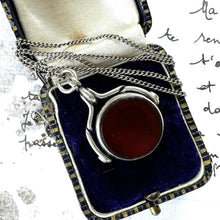 Cargar imagen en el visor de la galería, Victorian Silver Scottish Agate Spinner Fob Pendant Necklace. Antique Sterling Silver Carnelian & Jasper Watch Chain Fob, 1889 Hallmarks