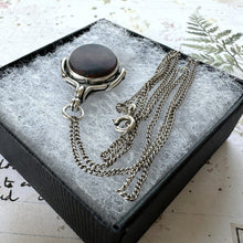 Cargar imagen en el visor de la galería, Victorian Silver Scottish Agate Spinner Fob Pendant Necklace. Antique Sterling Silver Carnelian & Jasper Watch Chain Fob, 1889 Hallmarks