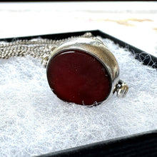 Cargar imagen en el visor de la galería, Victorian Silver Scottish Agate Spinner Fob Pendant Necklace. Antique Sterling Silver Carnelian & Jasper Watch Chain Fob, 1889 Hallmarks
