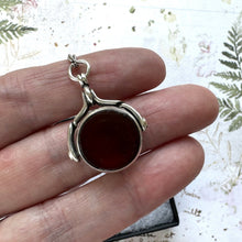 Cargar imagen en el visor de la galería, Victorian Silver Scottish Agate Spinner Fob Pendant Necklace. Antique Sterling Silver Carnelian & Jasper Watch Chain Fob, 1889 Hallmarks