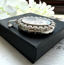 画像をギャラリービューアに読み込む, Victorian Aesthetic Engraved Silver Oval Statement Locket. Antique Star Studded Sterling Silver Large Heavy Bookchain Locket Pendant