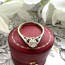 画像をギャラリービューアに読み込む, Vintage 9ct Gold 0.25ct Diamond Solitaire Ring. Classic Art Deco Style Crown Set 1/4ct Round Diamond Ring. Engagement Ring, Size 5 / J - 1/2