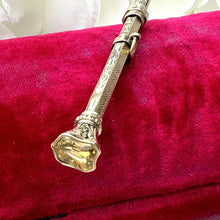 画像をギャラリービューアに読み込む, Victorian 15ct Gold & Citrine Seal Pencil Pendant. Antique Engraved Solid Gold Mechanical/Propelling Chatelaine Pencil With Gemstone Shield