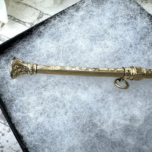 画像をギャラリービューアに読み込む, Victorian 15ct Gold & Citrine Seal Pencil Pendant. Antique Engraved Solid Gold Mechanical/Propelling Chatelaine Pencil With Gemstone Shield