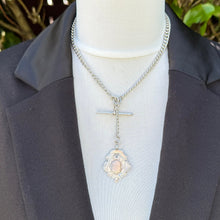 画像をギャラリービューアに読み込む, Edwardian English Silver Fine Albert/Albertina Watch Chain & Heart Fob. Antique Sterling Silver Double Albert Chain Bracelet/Necklace c1912