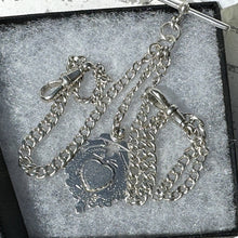 画像をギャラリービューアに読み込む, Edwardian English Silver Fine Albert/Albertina Watch Chain & Heart Fob. Antique Sterling Silver Double Albert Chain Bracelet/Necklace c1912