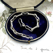 Load image into Gallery viewer, Vintage Sterling Silver Peanut Link Chain Bracelet With Large Hook Clasp. Heavy Chunky Fancy Link Antique Watch Chain Style Bracelet.