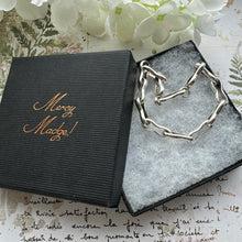 Load image into Gallery viewer, Vintage Sterling Silver Peanut Link Chain Bracelet With Large Hook Clasp. Heavy Chunky Fancy Link Antique Watch Chain Style Bracelet.