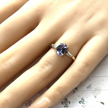 画像をギャラリービューアに読み込む, Vintage 9ct Gold Tanzanite Diamond Ring. 3-Stone 1.30ct Trilogy Engagement Ring. Oval & Baguette Cut Gemstone Ring , Size UK/N, US/6-3/4