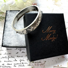 画像をギャラリービューアに読み込む, Antique Victorian Silver Cuff Bracelet c1886. Aesthetic Engraved Forget-me-Not Sweetheart Bracelet. Victorian Sterling Silver Narrow Bangle