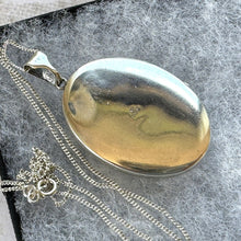 画像をギャラリービューアに読み込む, Vintage English Sterling Silver Engraved Fern Locket Pendant On Chain. Medium/Large Oval Silver Photo Locket Necklace