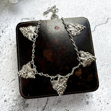Lade das Bild in den Galerie-Viewer, Antique Edwardian Grapevine & Barleycorn Chain Sterling Silver Necklace. Art Nouveau Repoussé Silver Fancy Chain Bib Necklace