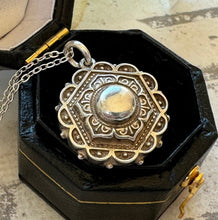 画像をギャラリービューアに読み込む, Antique Victorian Sterling Silver Rosette Pendant Necklace. Aesthetic Engraved Charm Pendant. Sterling Silver Minimalist Pendant & Chain