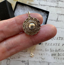 画像をギャラリービューアに読み込む, Antique Victorian Sterling Silver Rosette Pendant Necklace. Aesthetic Engraved Charm Pendant. Sterling Silver Minimalist Pendant & Chain