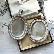 画像をギャラリービューアに読み込む, Victorian Aesthetic Engraved Silver Oval Statement Locket. Antique Star Studded Sterling Silver Large Heavy Bookchain Locket Pendant