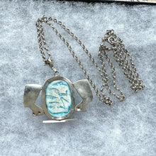 画像をギャラリービューアに読み込む, Antique Art Deco Egyptian Revival Huge Scarab Sterling Silver Pendant Necklace. Vintage 1930s Queen Nefertiti Statement Pendant & Long Chain