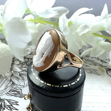 Lade das Bild in den Galerie-Viewer, Antique Victorian 9ct Gold Hera Cameo Ring. Italian Carved Shell Goddess Cameo Ring. Victorian Neoclassical Statement Ring Size N/ 6-3/4
