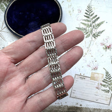 画像をギャラリービューアに読み込む, Vintage English Silver Fancy Link Gate Bracelet With Heart Padlock Clasp. Victorian Style 3-Bar Gate Sweetheart Bracelet, 1972 Hallmarks