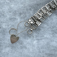 画像をギャラリービューアに読み込む, Vintage English Silver Fancy Link Gate Bracelet With Heart Padlock Clasp. Victorian Style 3-Bar Gate Sweetheart Bracelet, 1972 Hallmarks