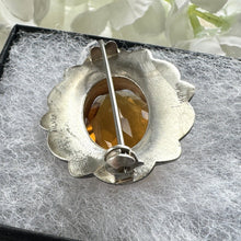 画像をギャラリービューアに読み込む, Vintage Scottish Silver Agate & Citrine Brooch. Oval Sterling Silver Cairngorm Lapel Pin Brooch, Made In Scotland